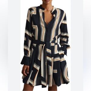 Reiss Long Sleeve Dress - Black, Cream, and Orange